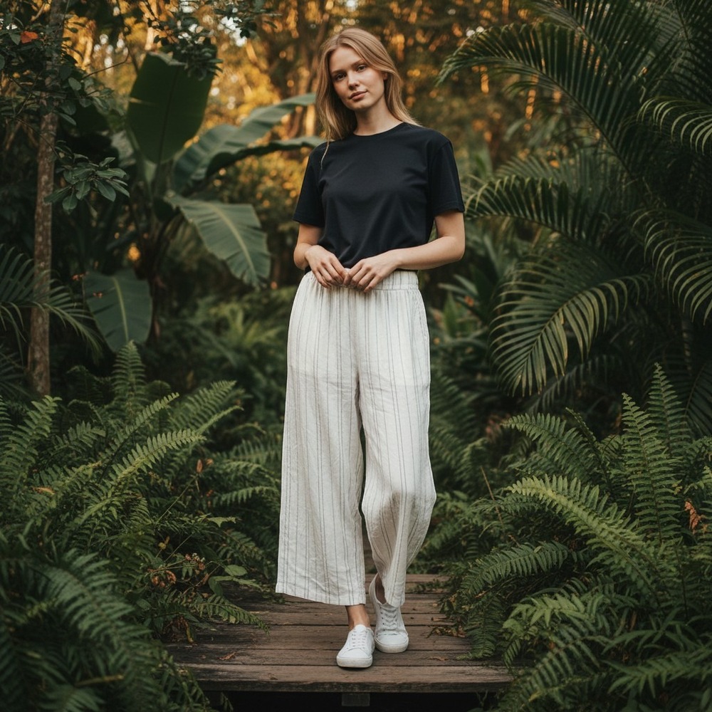 Haven + Blair London White Pinstripe Wide Leg Linen Blend Pants XL LB26040CHU